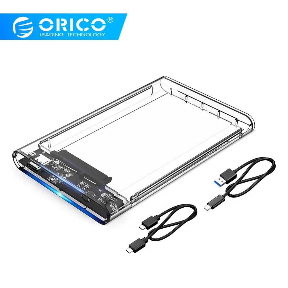 ORICO type C 2,5 ''Прозрачный чехол для жесткого диска USB3.1 Gen2 10 Гбит/с поддержка протокола UASP с кабелем type-C
