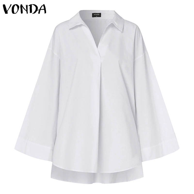 

Women Fashion Blouse Casual OL Shirts Female Long Sleeve Lapel Solid Tops VONDA Autumn Cotton Irregular Shirts Plus Size Blusas