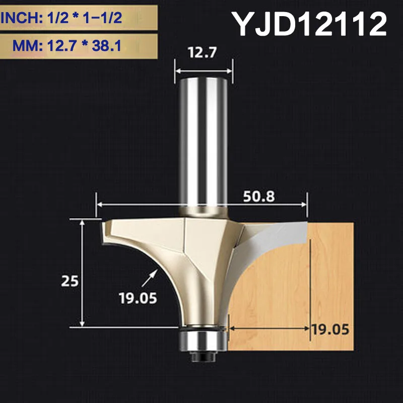 YJD12112 Tideway круглая фреза для отделки кромки бит 1/" хвостовик для деревообрабатывающего инструмента 2 Флейта концевая фреза с подшипником Фрезерный резак Угловой - Длина режущей кромки: YJD12112