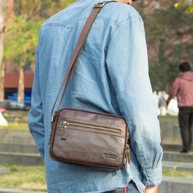 

Quality Genuine Leather Men Multifunction Fashion Messenger bag Casual Design Crossbody One Shoulder bag Satchel Tote School Bag
