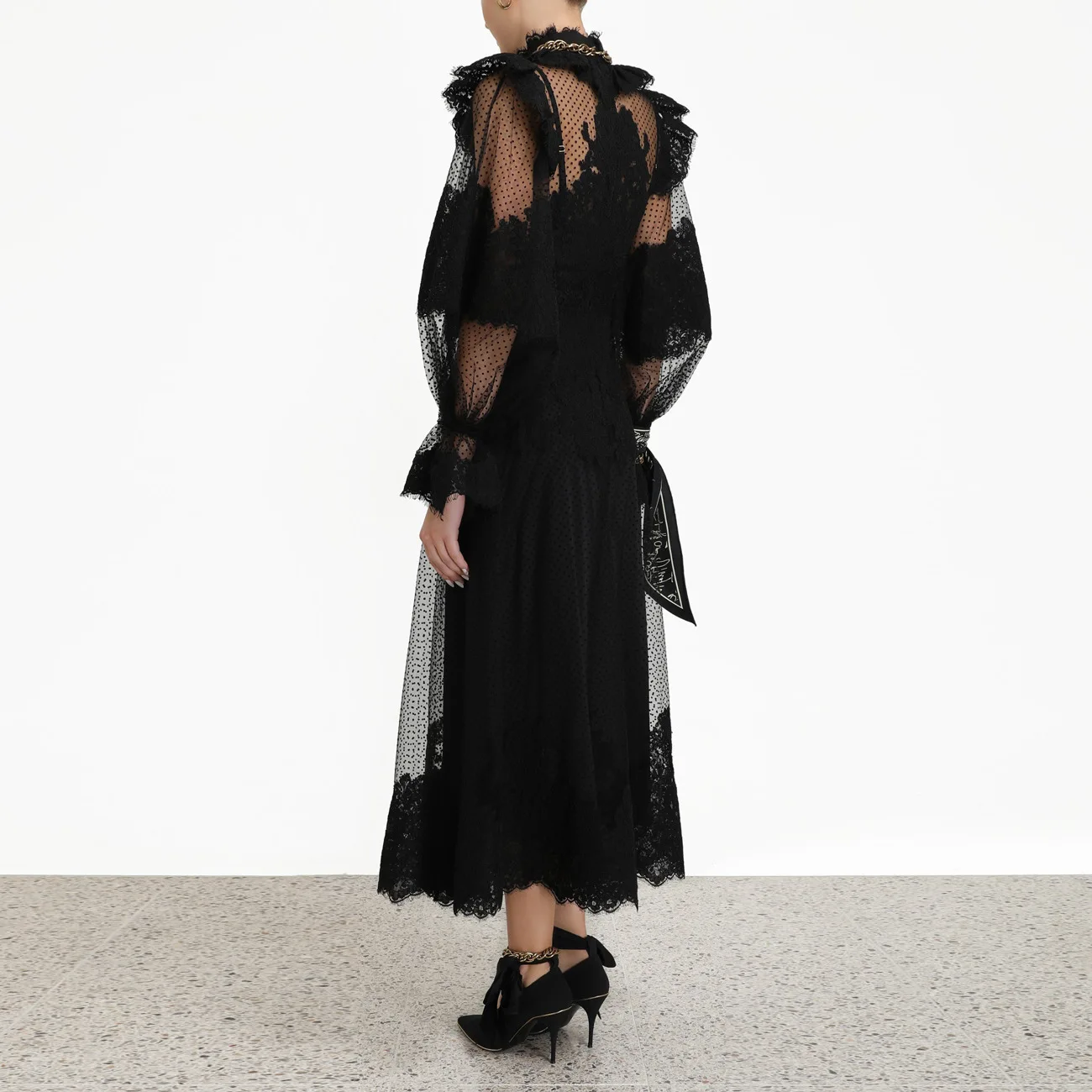 Getвесеннее женское платье с рукавами-фонариками и рюшами пэтчворк бантом