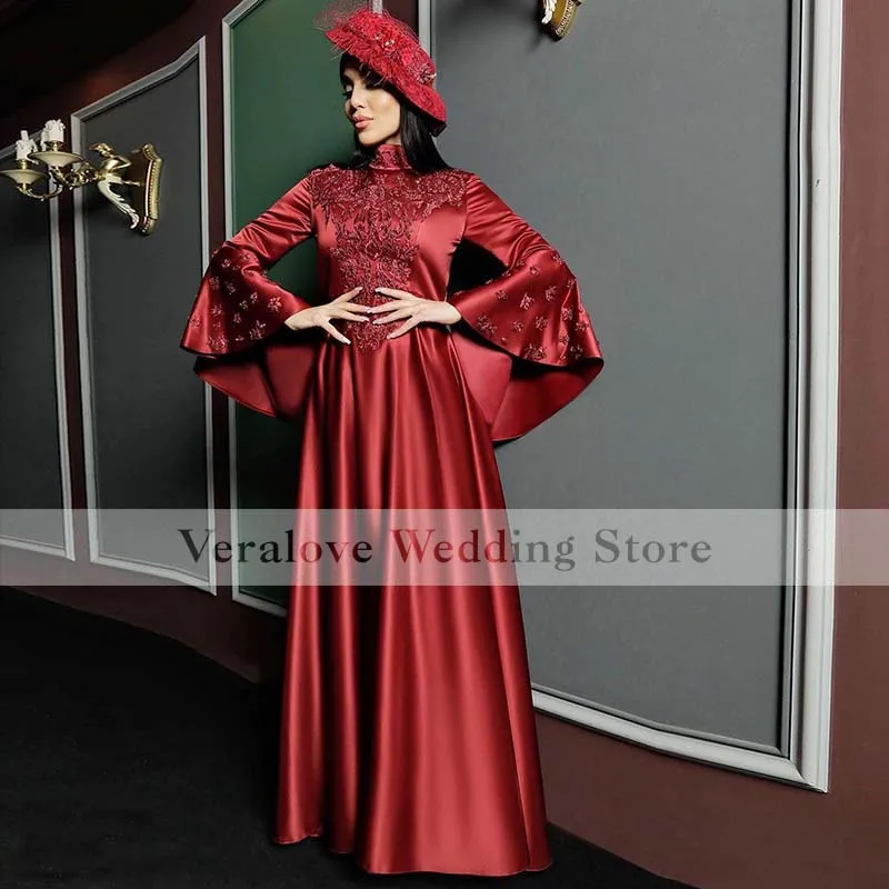 

Moroccan Caftan Evening Dresses Lace Appliques 2021 Long Sleeves Muslim Prom Dress Jacket Kafutan Arabic Party Dress
