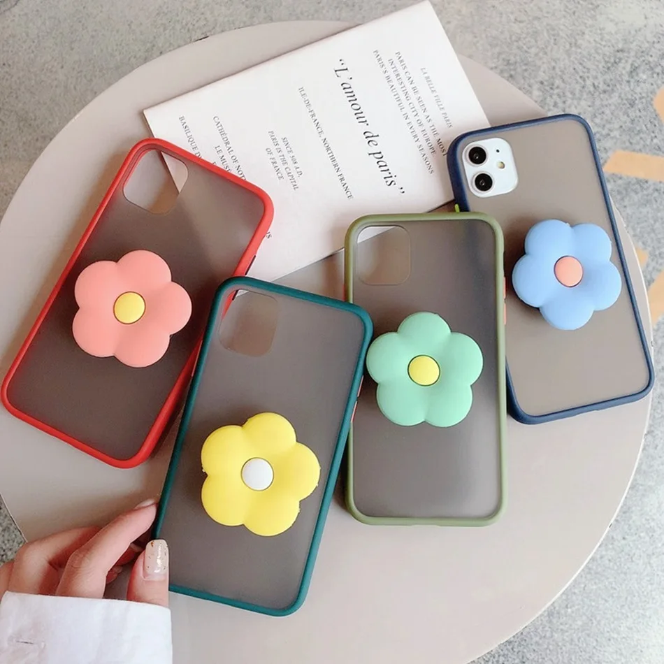 Cute Flower Stand Case For Redmi Note 8T 8 Pro 7 6 K20 K30 8A Contrast Color Translucent Xiaomi 10 CC9 Hard Cover |
