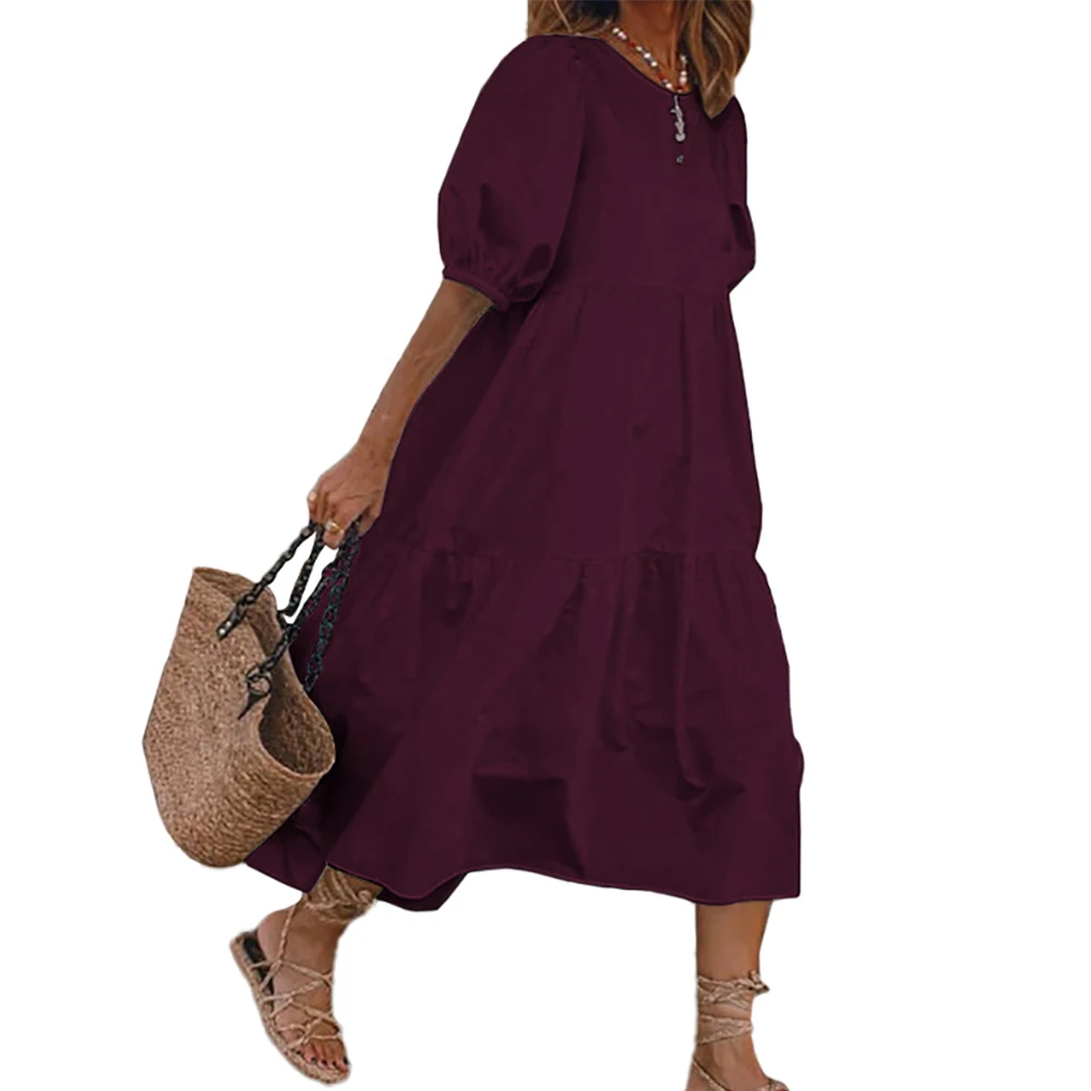 

Vestidos De Mujer Однотонная футболка с короткими рукавами и круглым вырезом, летнее платье для женщин Свободные Вечерние Длинное Платье женское П...