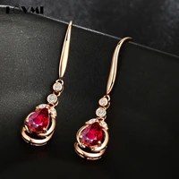 2021 fashion 925 sliver jewelry earrings korean rubellite ruby zircon gemstone long water drop earrings for women wedding gift