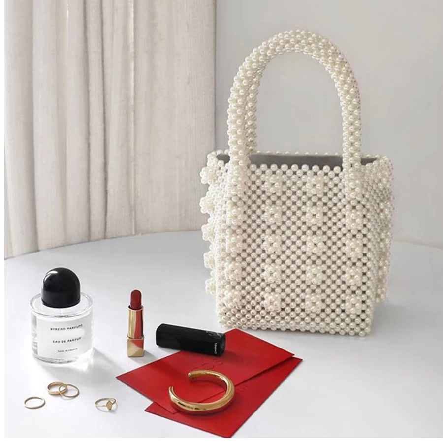 Жемчужная сумка для женщин с верхней ручкой женские сумки бусинами тоуты