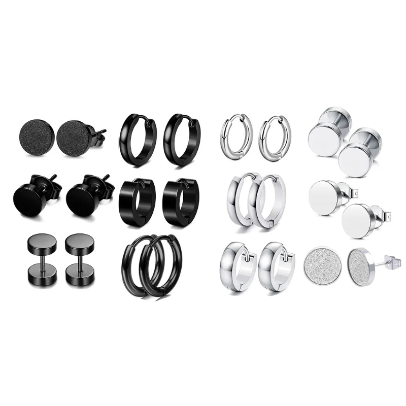 

6 Pairs/Set Stainless Steel Punk Earrings Hip Hop Rock Gothic Ear Studs Unisex