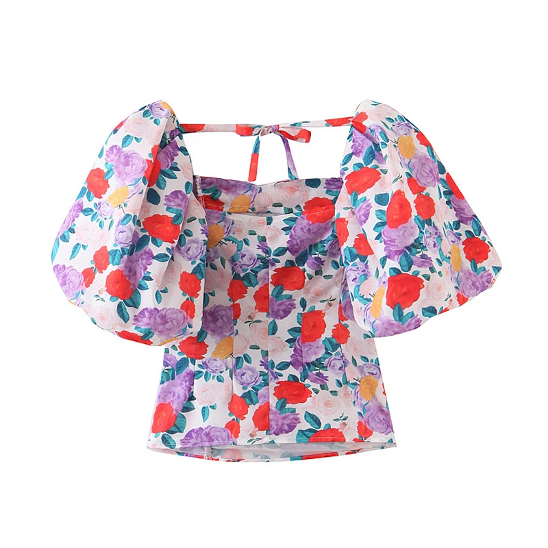 УКОРОЧЕННЫЙ ТОП во французском стиле с акварельным принтом ретро Большая