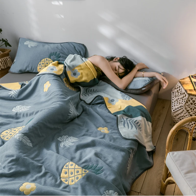 Lemon Quilts Thread Blanket Soft 6 Layer Gauze Summer Duvet 100% Cotton 150*200cm Bed Cover 2020 New Jacquard Bedspread 1pc | Дом и сад