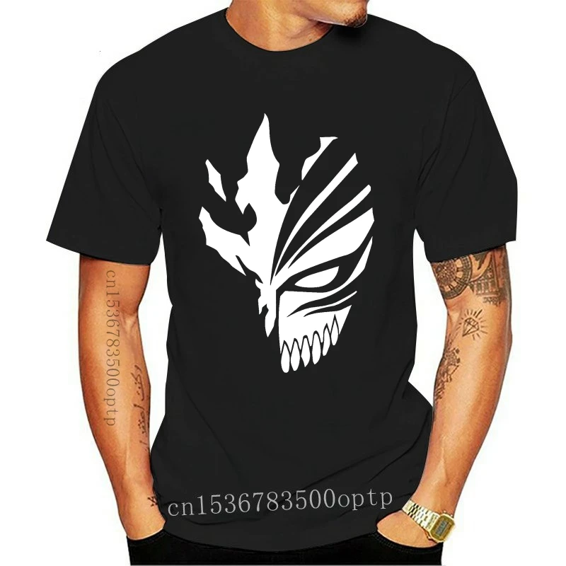 

New Bleach T Shirt Hollow Mask Ichigo Bankai Anime Cosplay Black Top Novelty Mens custom printed tshirt hip hop funny tee