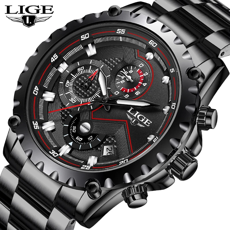 

LIGE New Men Watches Top Luxury Brand Fashion Sport Waterproof Chronograph Male Stainless Steel Wristwatch Men Relogio Masculino