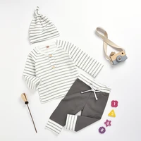 2020 baby and toddler suit european and american hot selling striped long sleeved plus long pants with hat three piece
