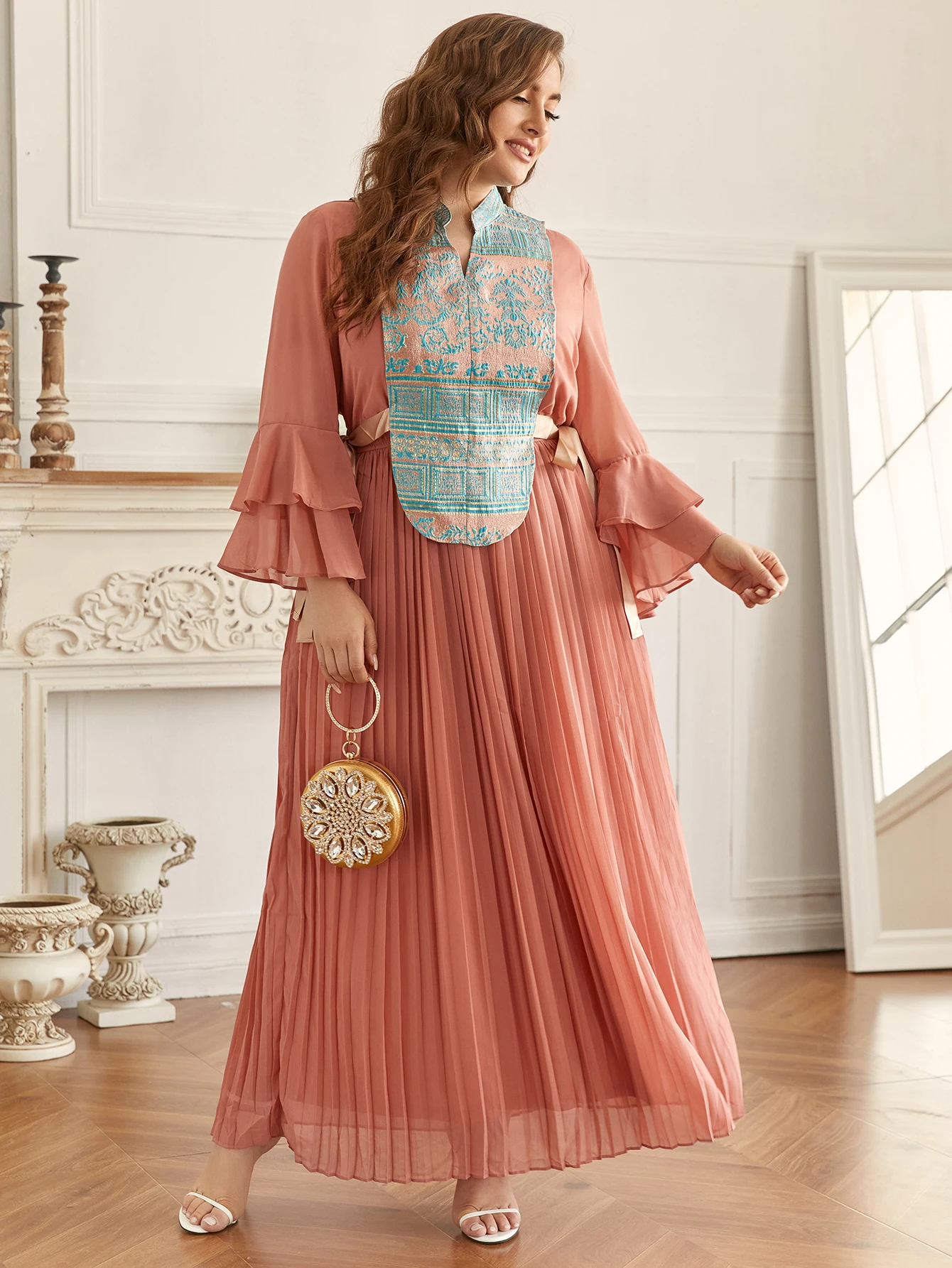 2021 Roken Evan  Abaya For Women Plus Size 2Pcs Dress Lone Sleeve Modest Muslim Arabic