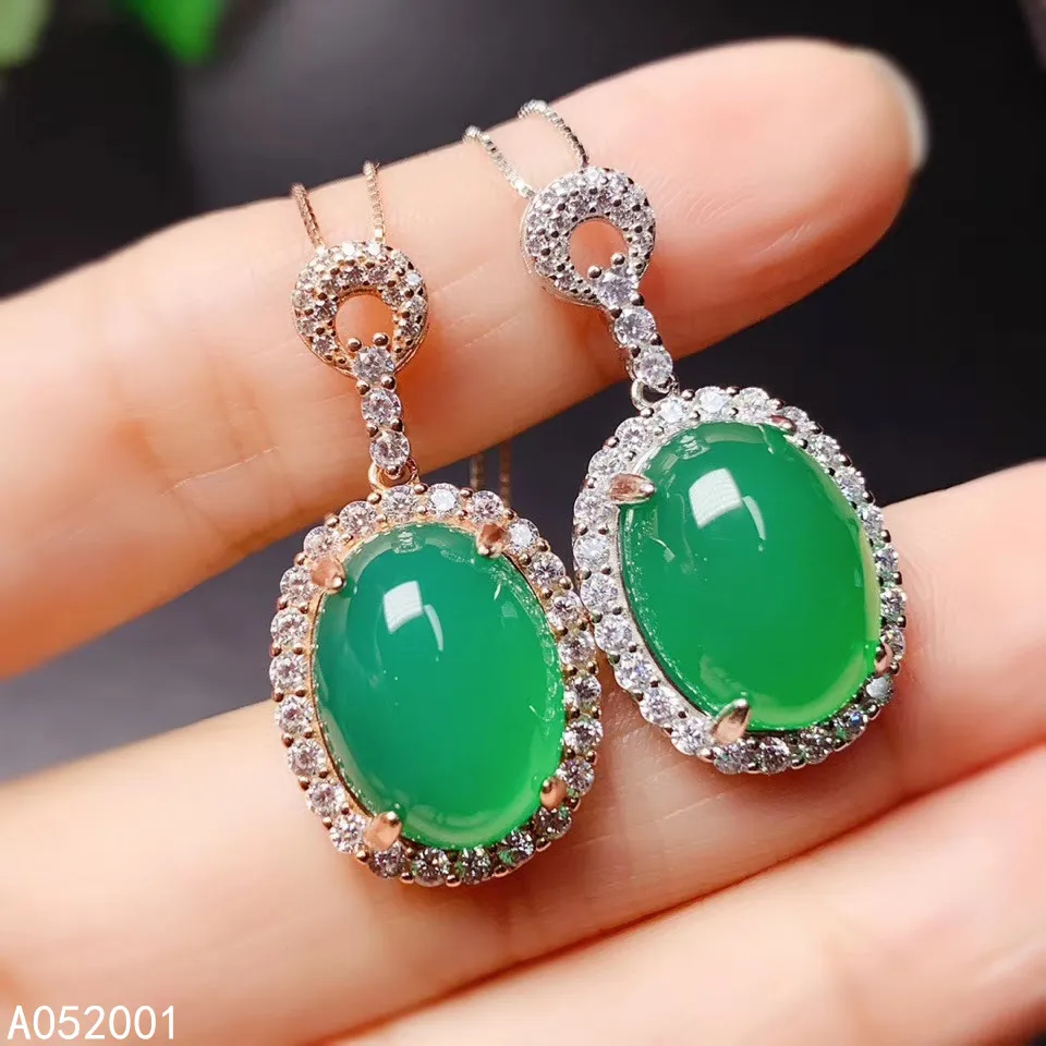 

KJJEAXCMY fine jewelry natural Green Chalcedony 925 sterling silver women pendant necklace chain support test popular