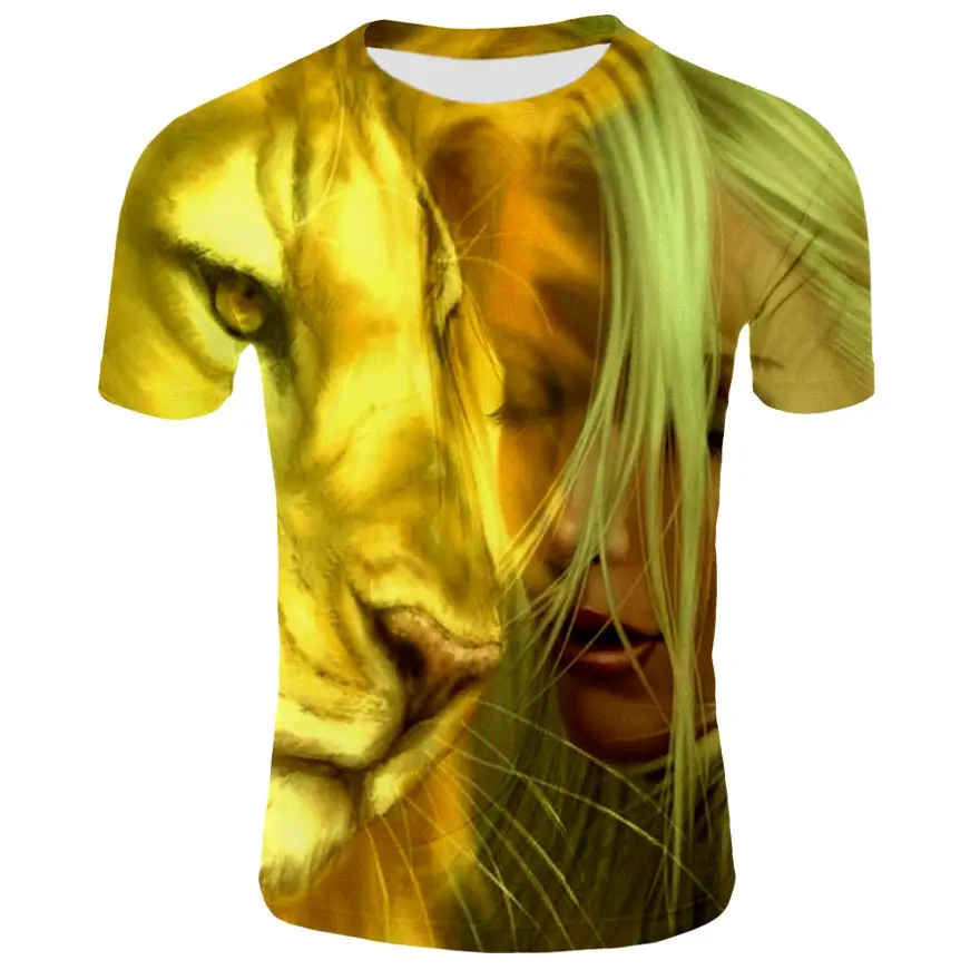 

New Lion Series Printed 3D T-shirt Round Neck Short Sleeve Ladies T-shirt Men's Casual Ladies T-shirt TopTop