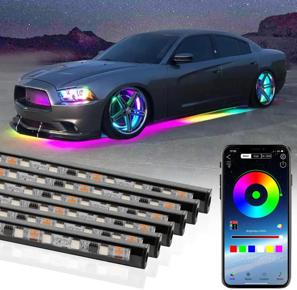 

OKEEN 6pcs Waterproof Car Underglow LED Lighting Kit RGB Neon Accent Underbody Strips Multi Modes with Wireless Remote Control