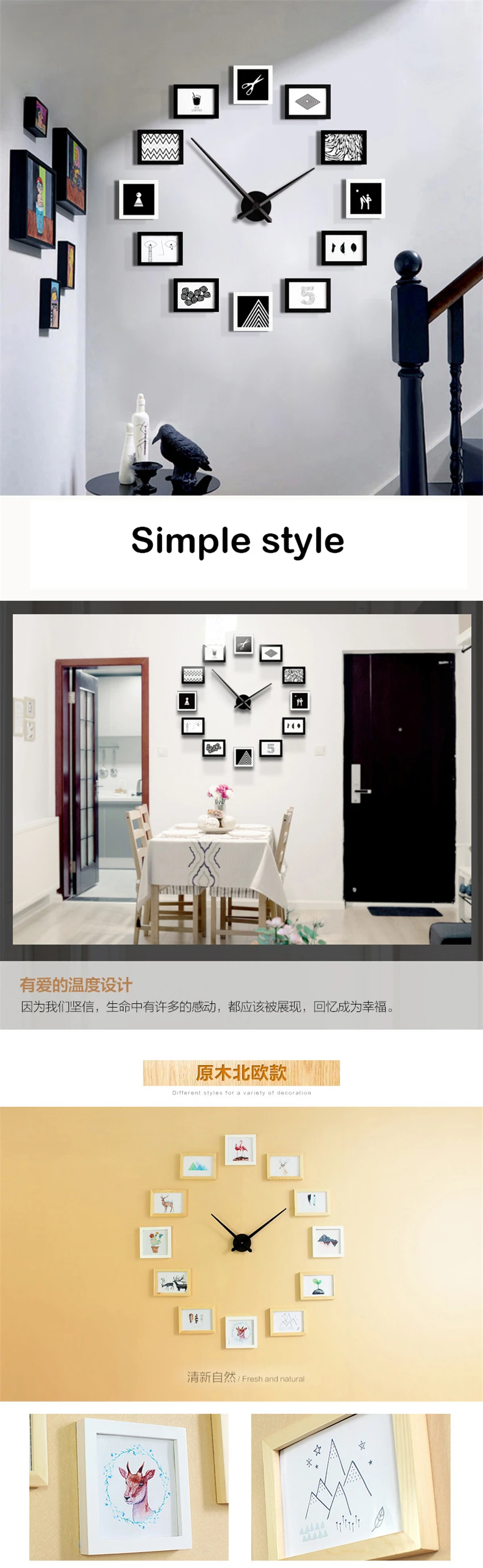 Фото рамочные настенные часы Новые DIY современный дизайн искусство картина кварцевые часы гостиная домашний декор офис Horloge