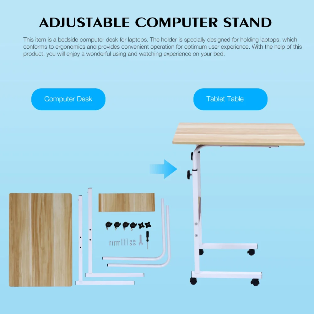 Прикроватный стол для ноутбука регулируемый по высоте деревянный столик
