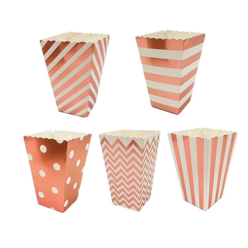 

6PCS Party Paper Popcorn Boxes Rose gold Pop Corn Candy/Sanck bean packaging box Wedding Birthday Movie Party Tableware