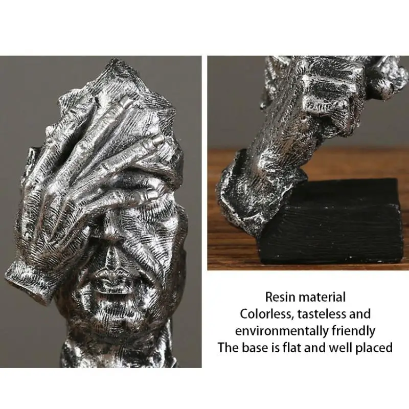 

1PC Abstract Statue Nordic Simple Silence Is Gold Sculpture Modern Art No Listen No Look Office Home Decoration Accessories