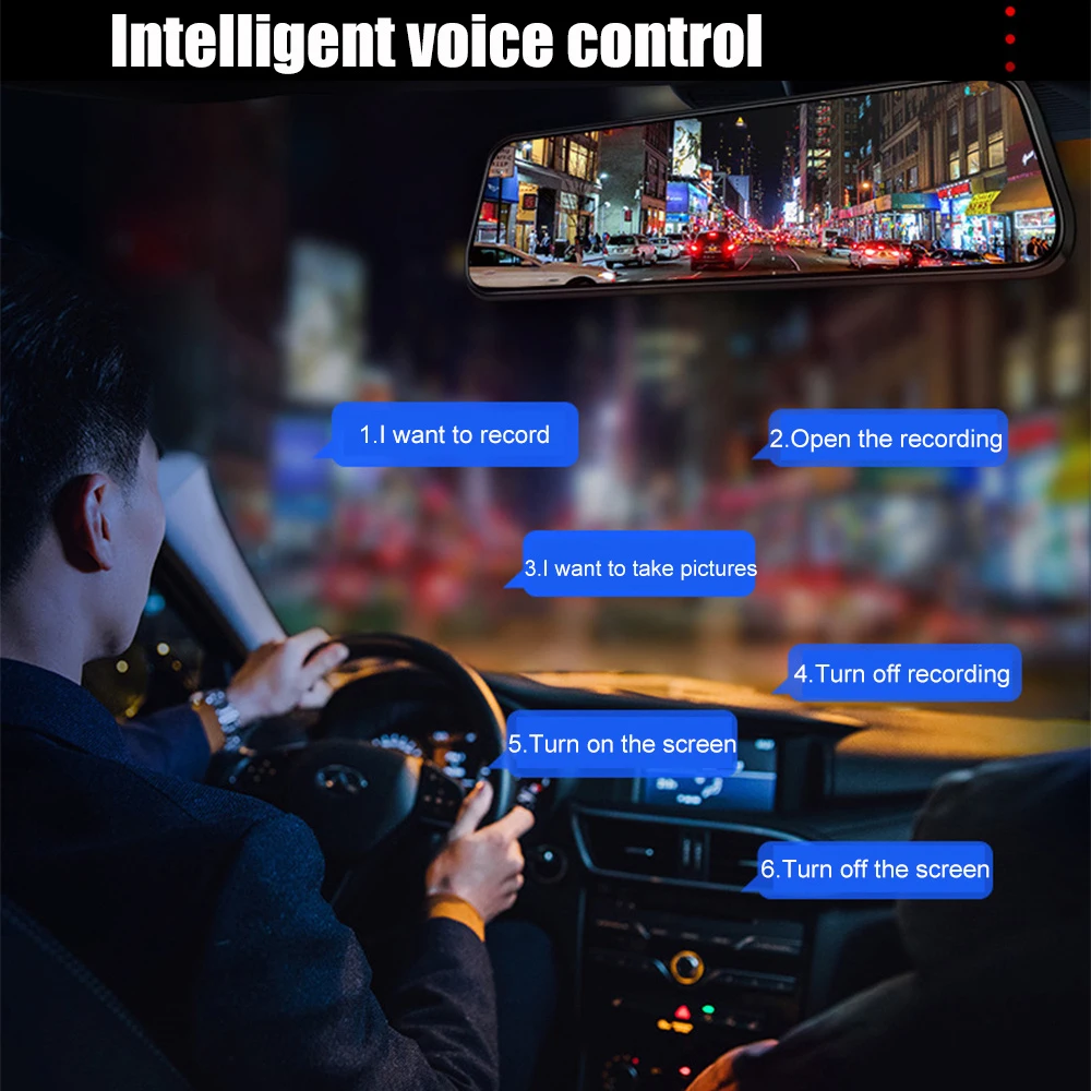 

10'' Full Screen Streaming Media Dash Camera Car Rearview Mirror Dash Cam Dual Lens Touch HD Night Vision Video Recorder H01A