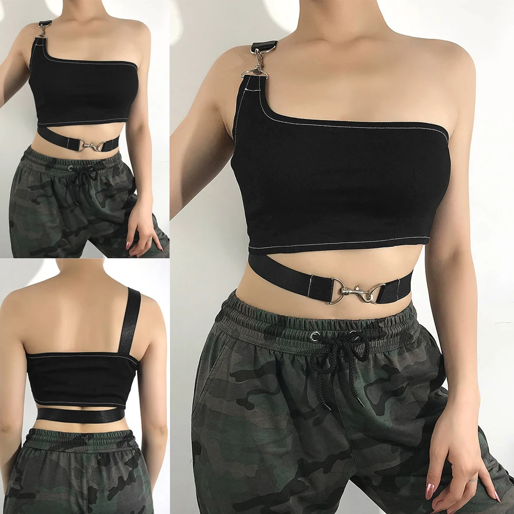 Летний женский клубный эластичный жилет блузка на одно плечо бандажный кроп топ