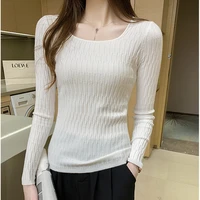 slim knitted sweaters women spring autumn long sleeve top solid square collar tricot bottoming shirt pullover female clothing