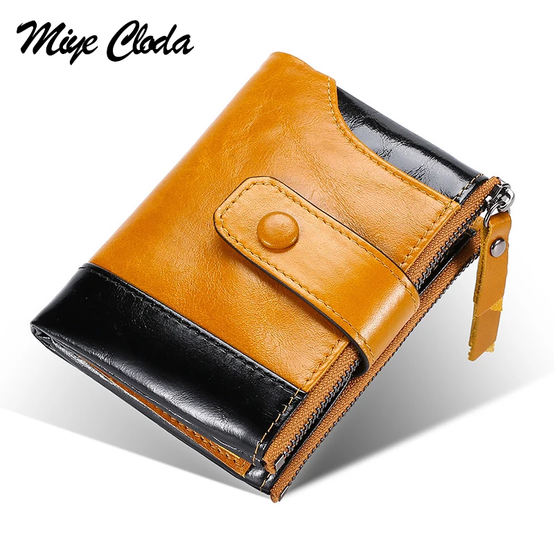 Мужской короткий кошелек с двойной молнией кожаный европейский и американский