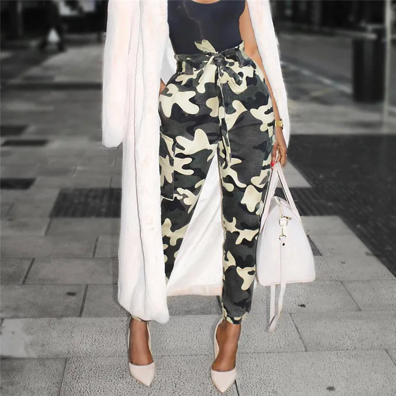 Брюки с высокой талией камуфляжные свободные джоггеры женские шаровары штаны