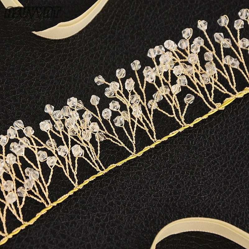 Модный пояс для невесты с золотыми стразами и жемчужинами Свадебный ободок