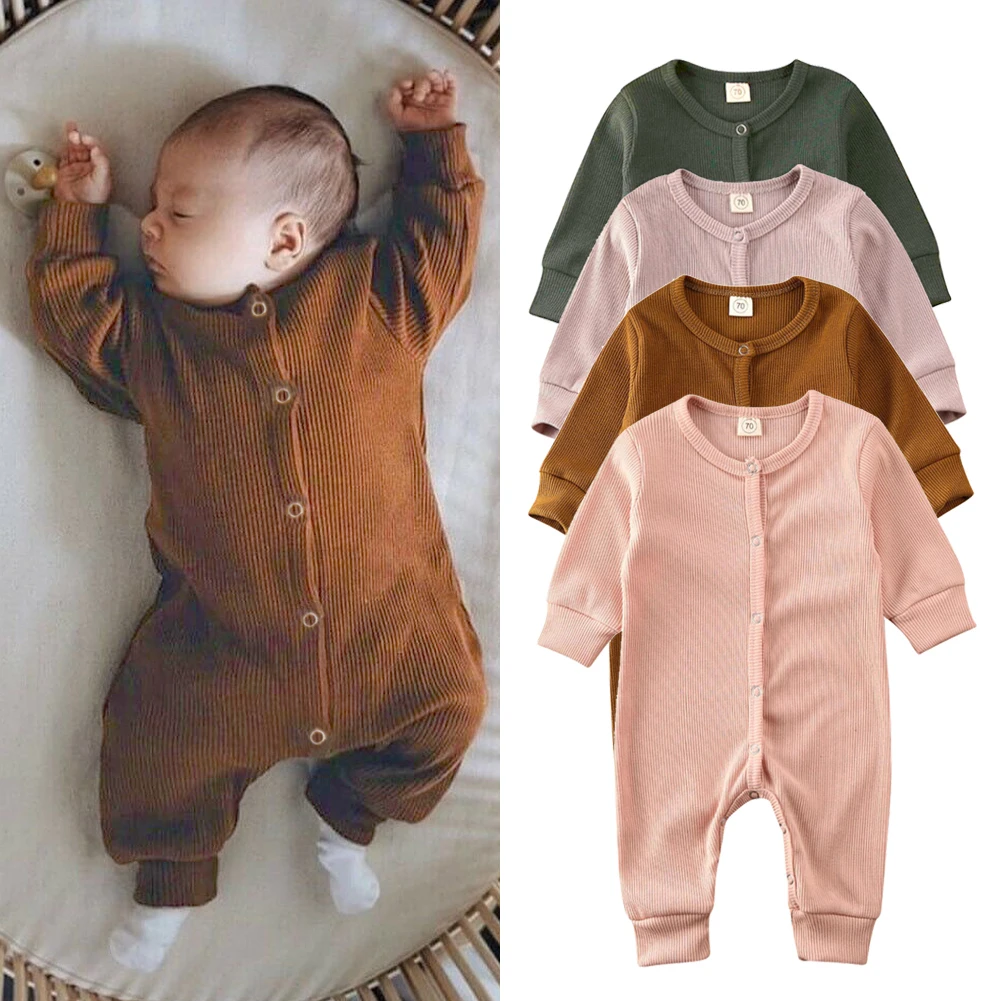 

2020 New Spring Autumn Baby Clothing Infant Baby Girl Boy Winter Knitted Romper Jumpsuit Ribbed Overall Long Sleeve Clothes