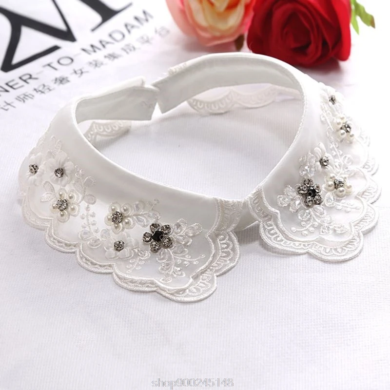 

Fashion Imitation Pearl Fake Collar Detachable Dual Mesh Lapel Necklace Women Top Clothes Neckwear Accessories N24 20 Dropship