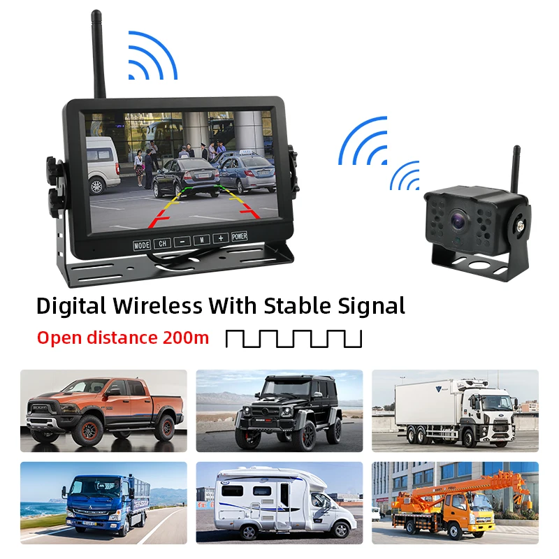 저렴한 7 인치 자동차 DVR 대시 캠 디지털 무선 IPS AHD 모니터 루프 녹화 트럭 버스 RV 트레일러에 대 한 역방향 카메라 주차 모니터