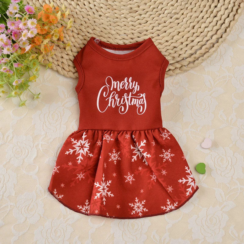

2022 Merry Christmas Pet Dog Clothes Cute Snowflake Puppy Princess Dress Comfortable Breathable Dog Wedding Dress Pet Clothing