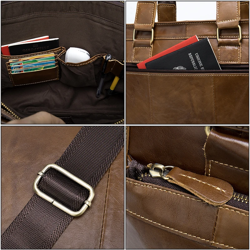 

Men's Briefcase Bag Male Genuine Leather Laptop Bag Business Tote For Document Office Man Portable Ipad Shoulder Portfolio Gift