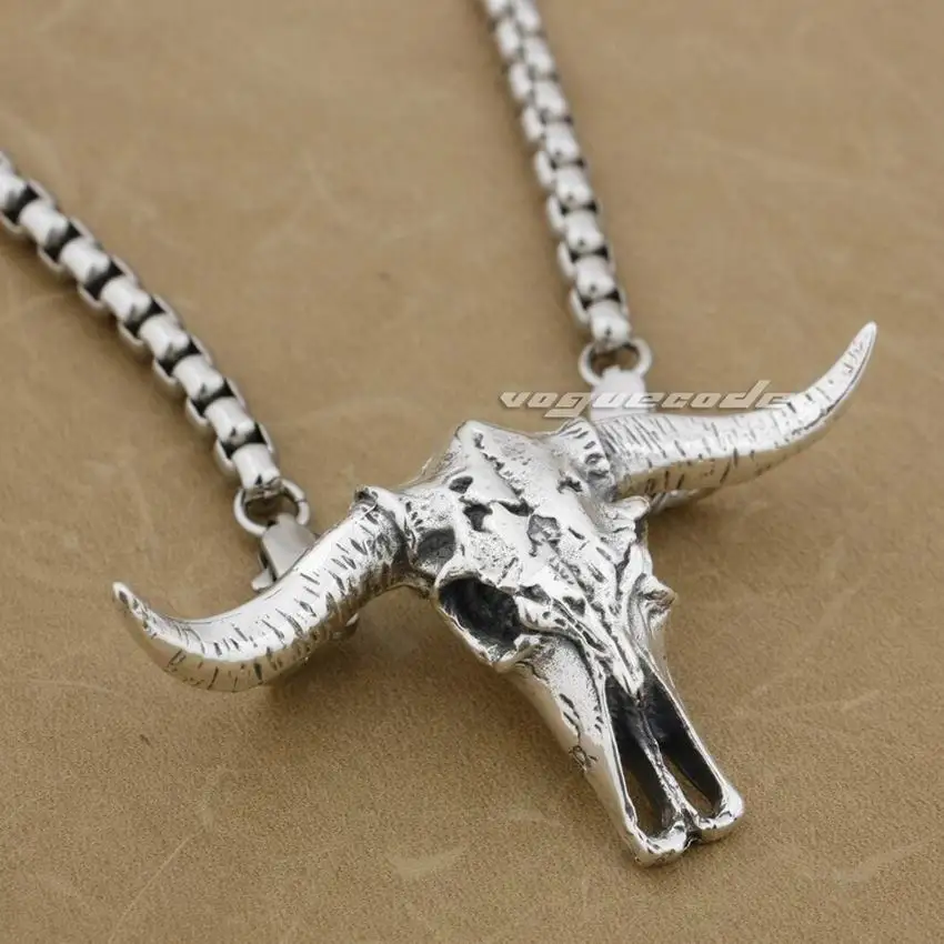 

Large Minotaur 925 Sterling Silver Mens Biker Rocker Pendant 9H024(Necklace 26inch)