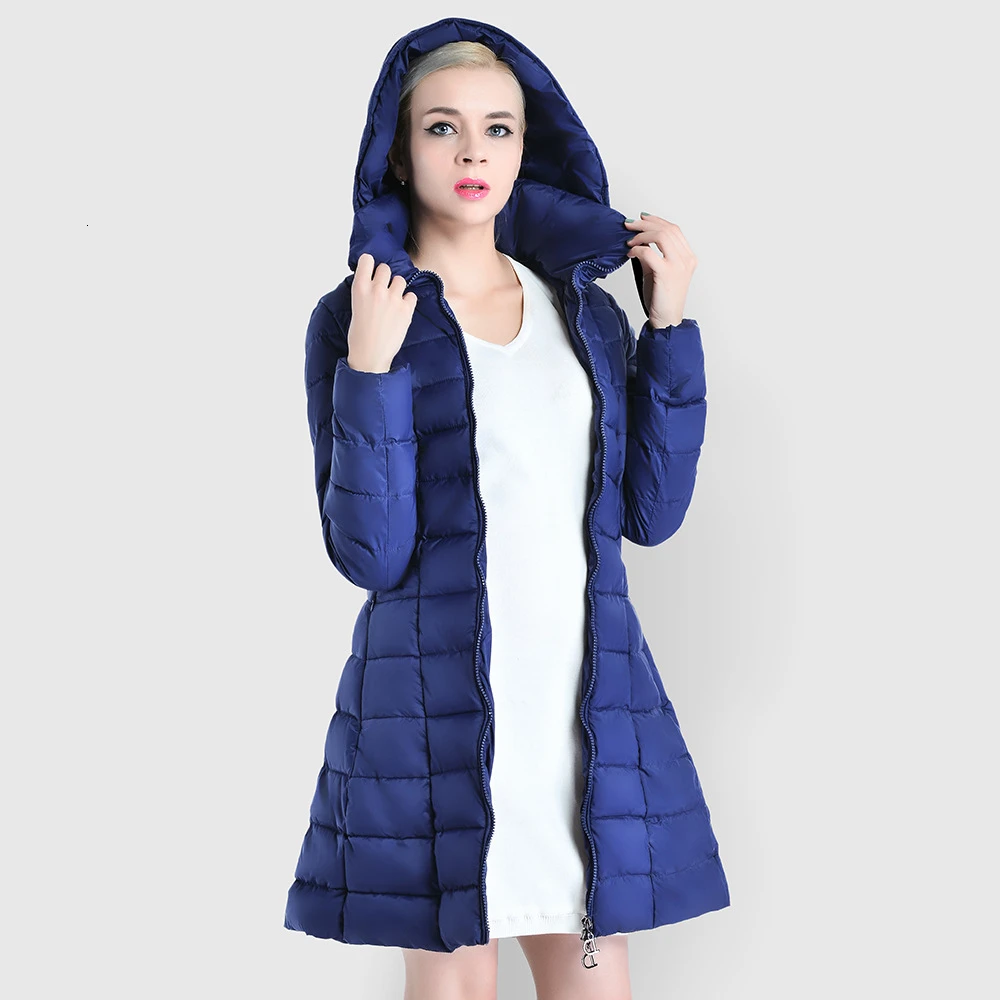 

2020 Woman Cotton-padded Clothes Long Fund Solid Color Keep Warm Even Hat Down Cotton Loose