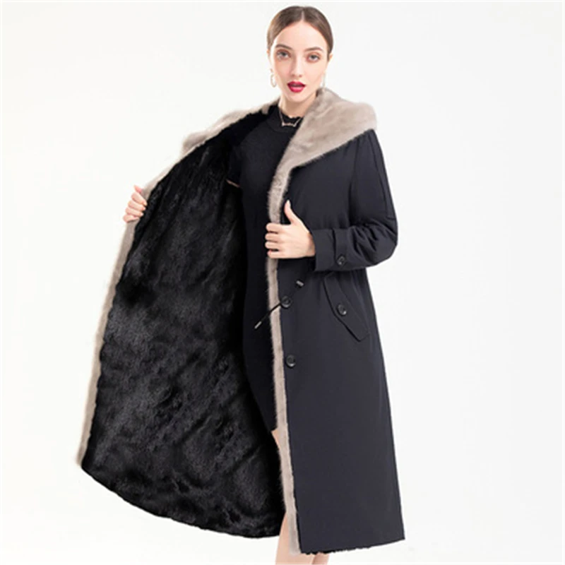 

2021 New Winter Women's Real Fur Overcoats Mink Long Coats Thick Warm High Quality Lady Rex rabbit Fur Parkas Removable Liner