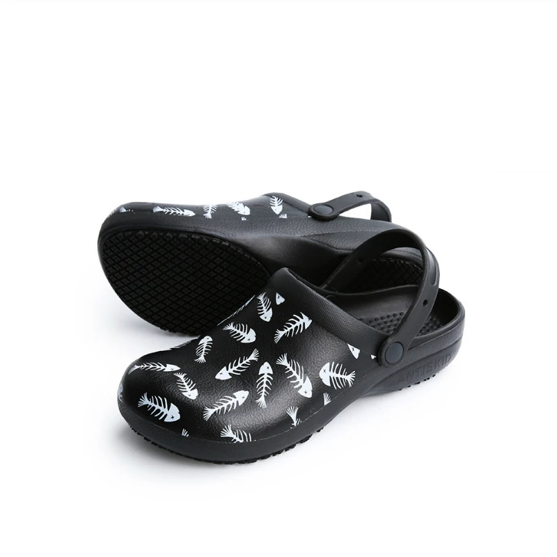 

High Quality Antiskid Chef Shoes Printing Fishbone Kitchen Work Shoes Waterproof Non-slip Oil-proof Kitchen Clogs Big Size 36-46