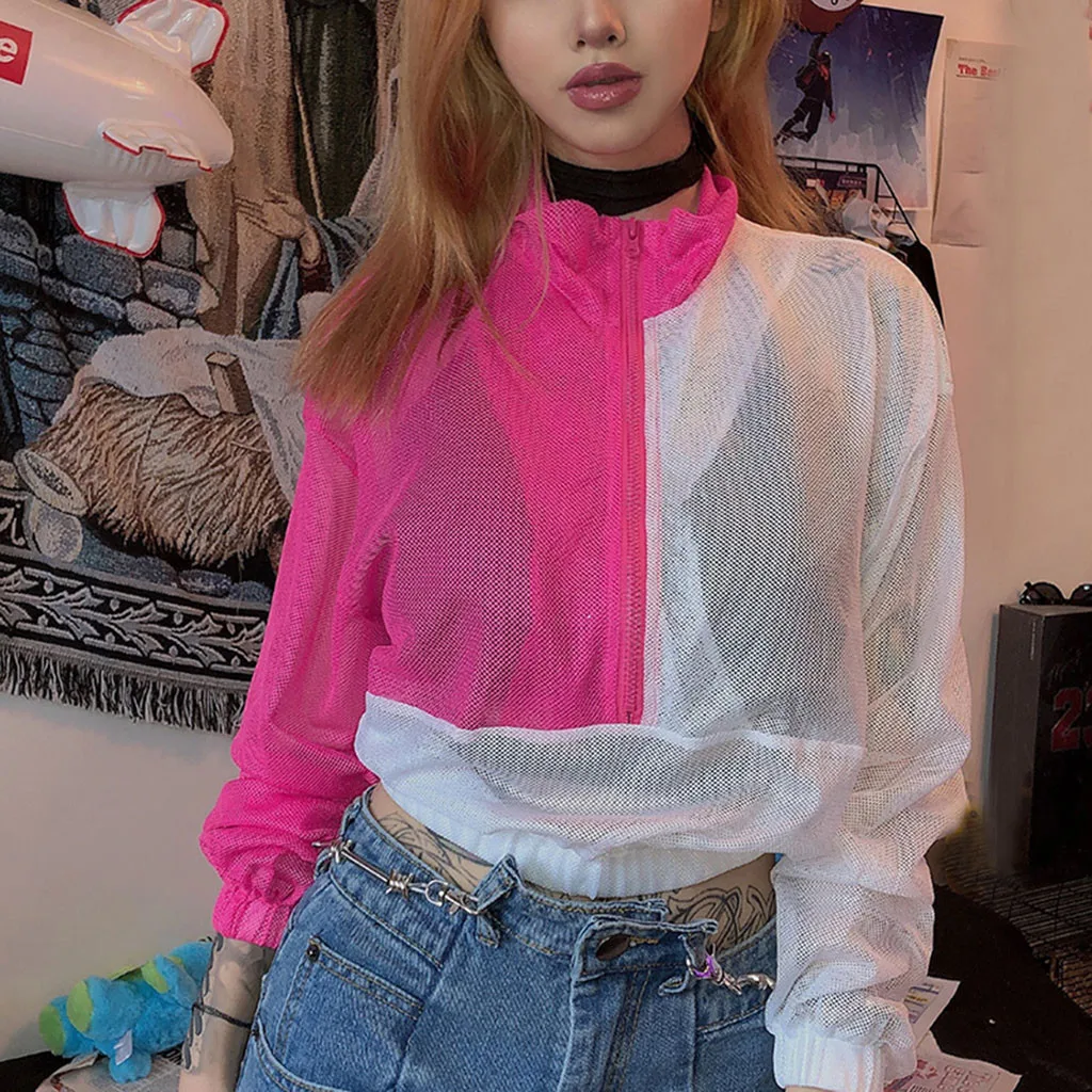 Модная перспективная блузка для женщин из лоскутной сетки с длинным рукавом