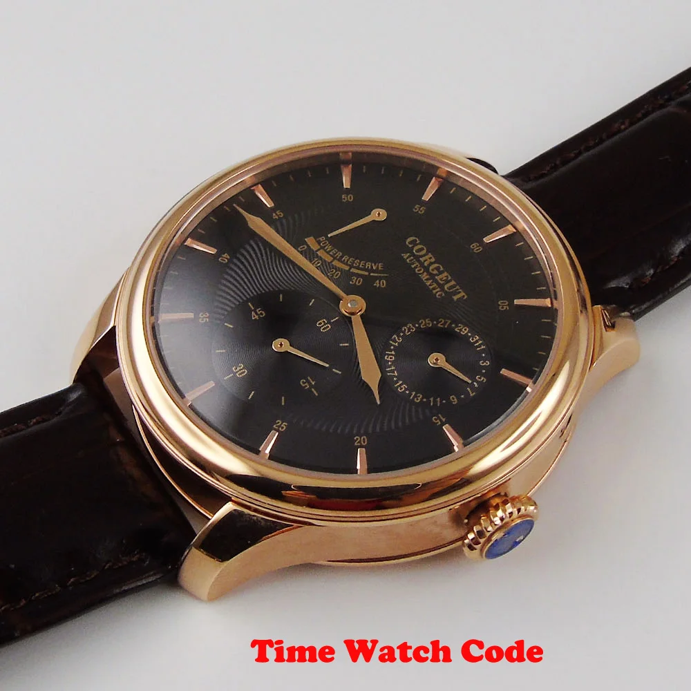 Часы наручные мужские с автоподзаводом 42 мм черный циферблат резервным питанием