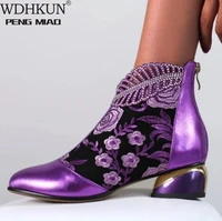 2021 new ankle boots womens shoes leather boots embroidery ethnic bohemia zipper spring autumn ladies botas botas de mujer