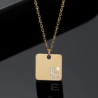 Ожерелья с алмазными инициалами для женщин, подвеска из нержавеющей стали под золото, квадратная подвеска с буквами и именем на заказ, бирка с шармами для лучшего друга, ювелирные изделия, подарки