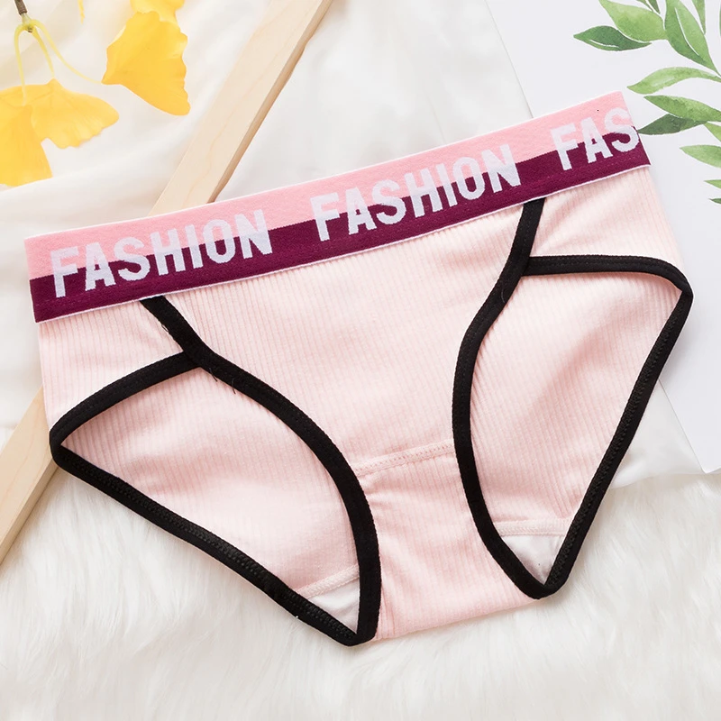 Pink Женские хлопковые трусы с буквенным принтом, сексуальное нижнее белье, женские повседневные трусы, женские трусы, трусы для девушек размера плюс - Цвет: Pink