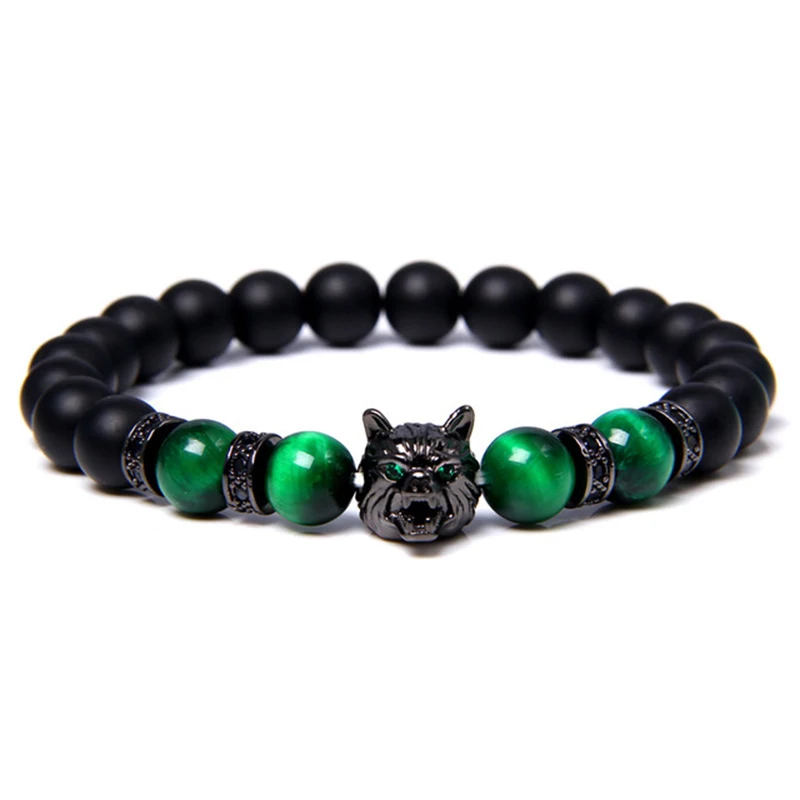 

Wolf Charm Bracelets Natural Black Lava Stone Bracelets Brave Tiger Eye Bracelets Women Men Elastic Jewelry 8 Mm Beads Pulsera
