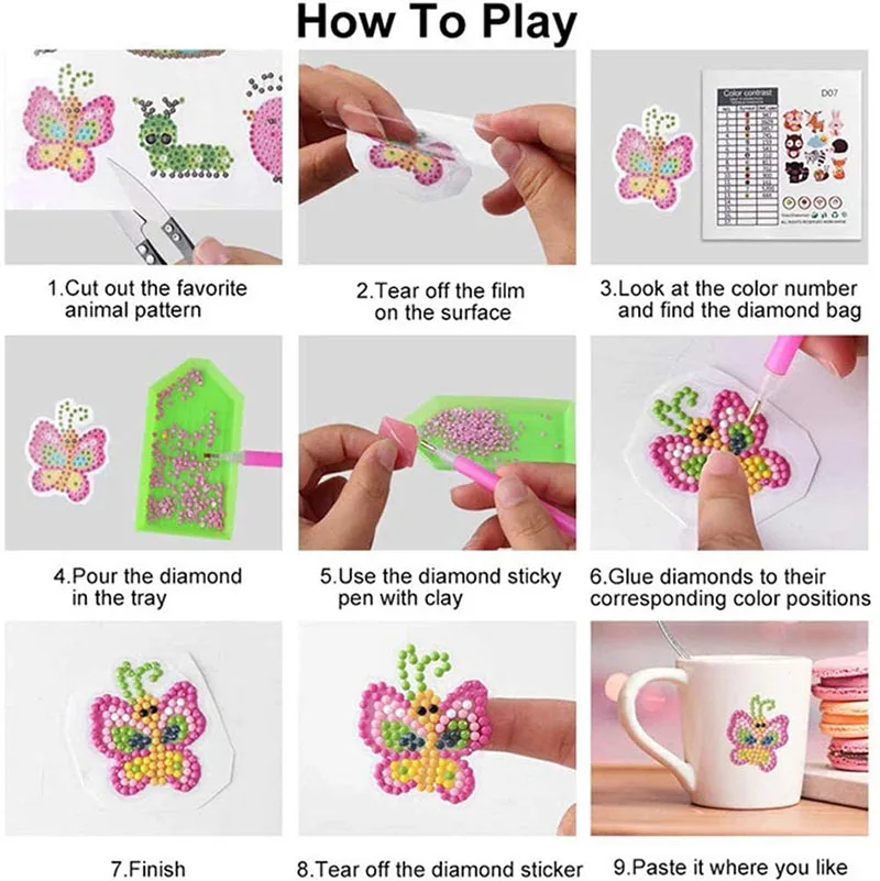 

Kawaii Diamond Painting Stickers 5D DIY Art Craft Self-Adhesive Diamond Painting by Number Kits Rhinestone Sticker For Children