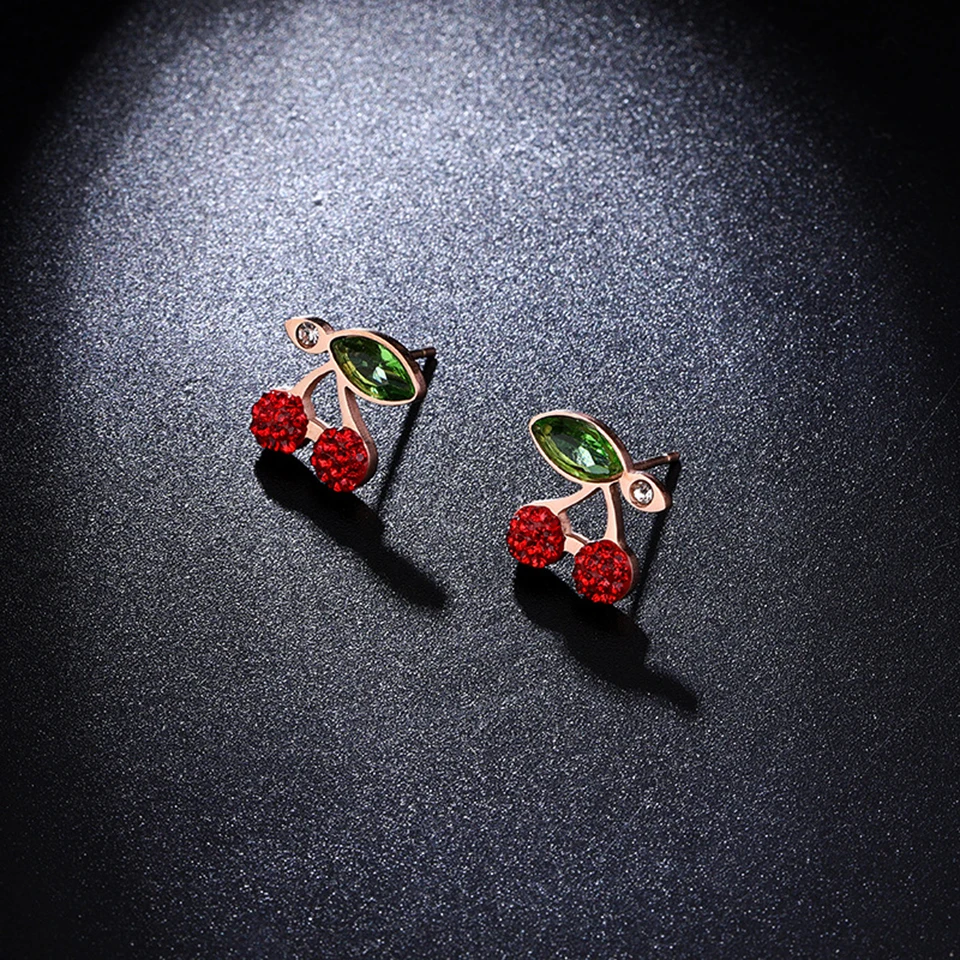 Красная вишня циркон серьги гвоздики титановая инкрустация из нержавеющей стали