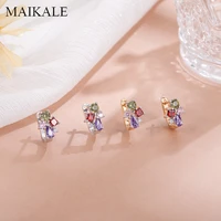 maikale small simple multiple earrings multicolor petalround cubic zirconia copper stud earrings for women party jewelry gifts