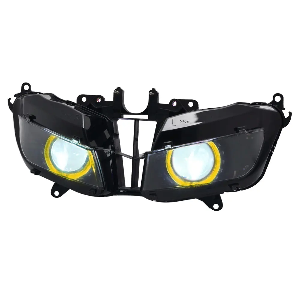 Мотоцикл HID Bi Xenon проектор преобразования фар L/H луч в сборе желтый ангельские