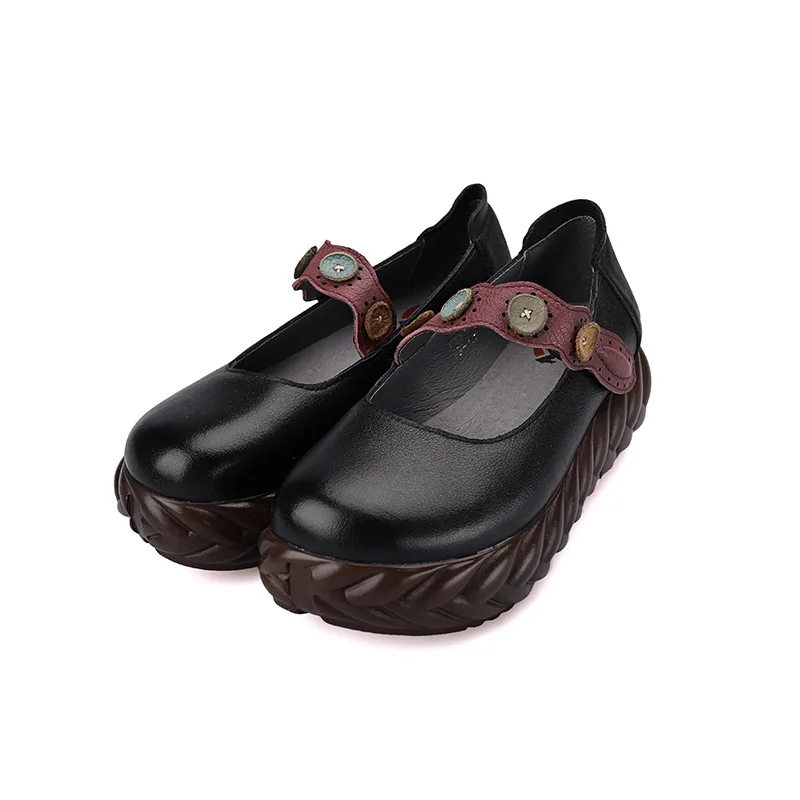 

2020 fashion platform shoes thick soles hook and loop leather handmade women's shoes wedges casual pumps